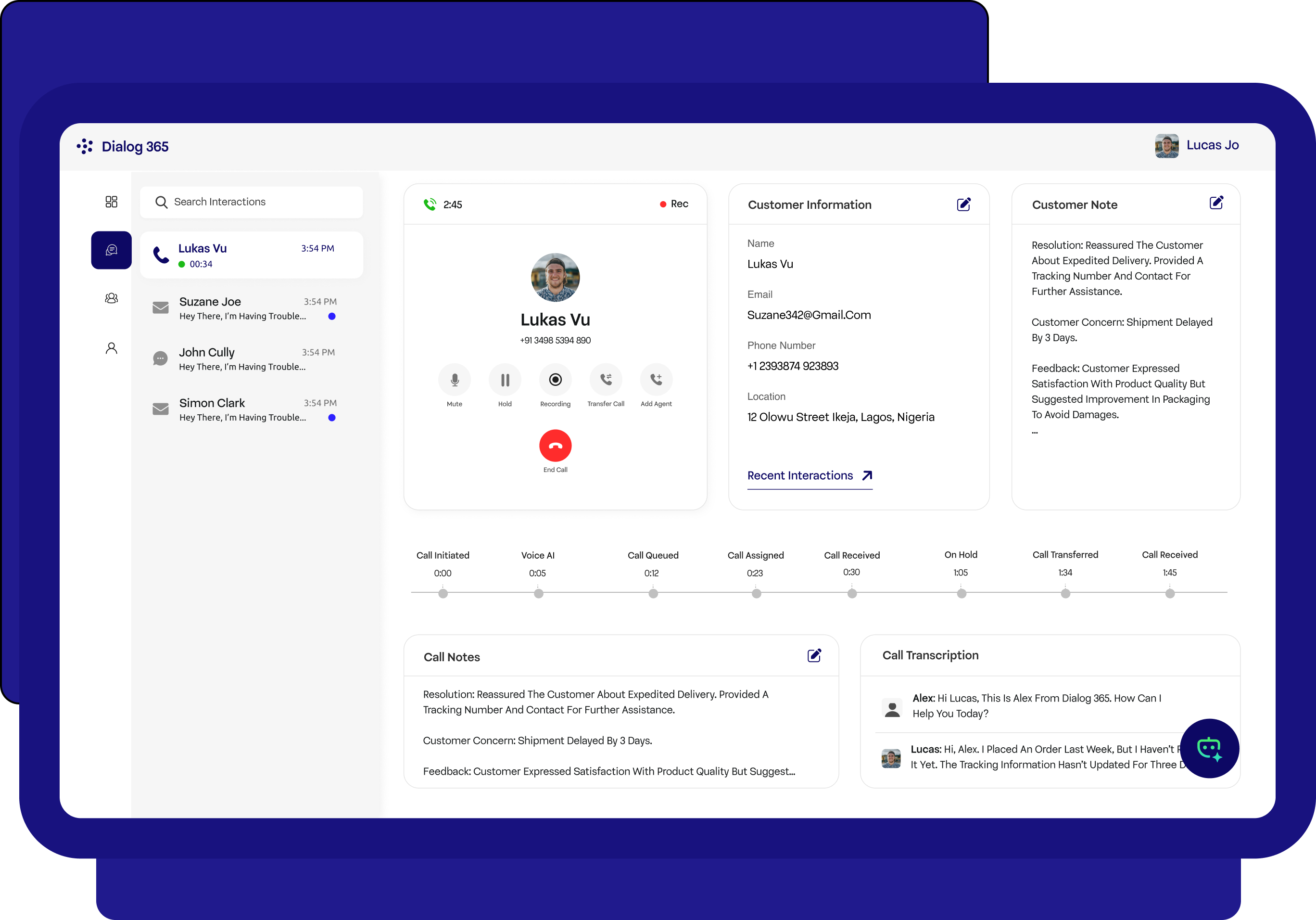 AI Contact Center Interface